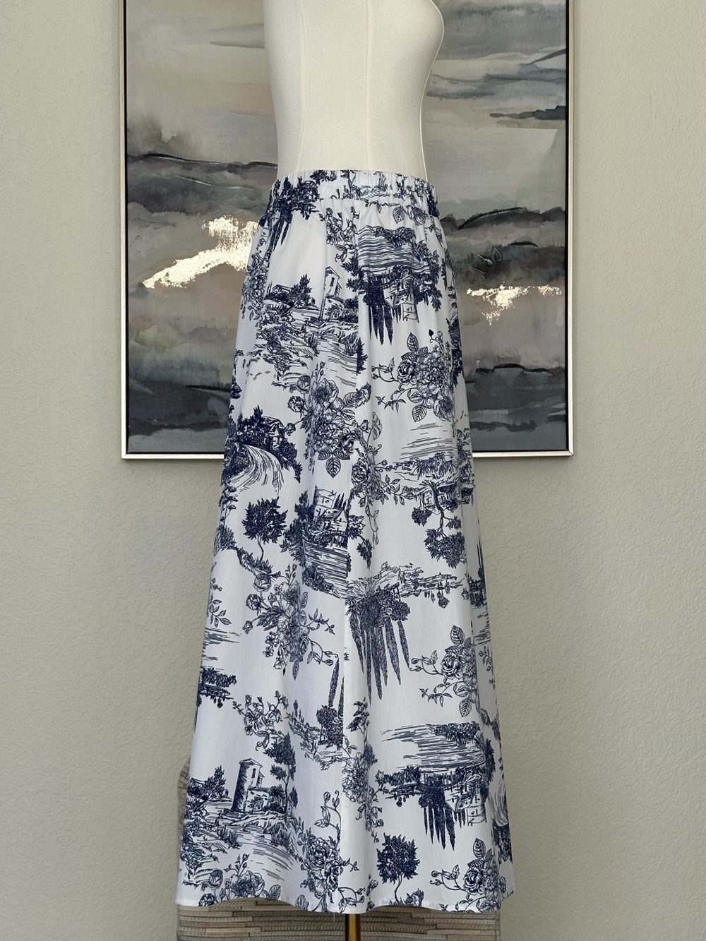 Harlow & Rose Romantic Toile Print Blue - White Maxi Skirt Cottagecore Size: S - Picture 5 of 16
